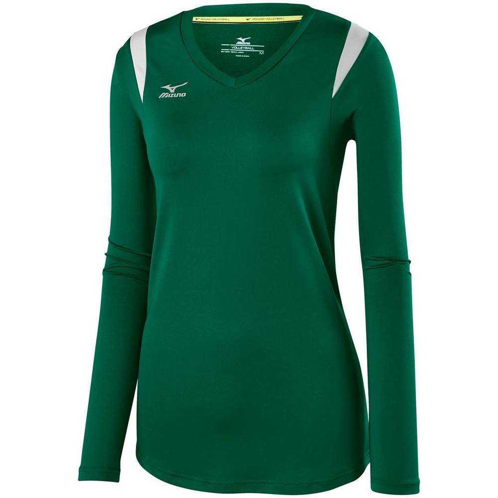 Womens Mizuno Balboa 5.0 Long Sleeve Volleyball Jersey Green/Silver Philippines (FVSABK045)